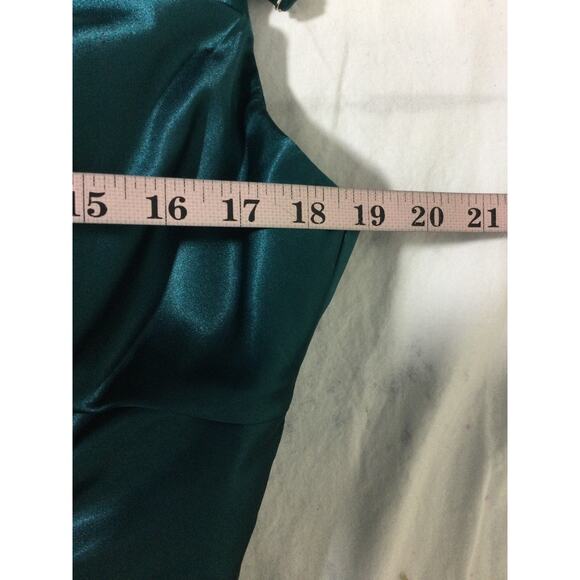 FORMAL PARTY SZ 8 M teal green satin cowl ruched prom maxi gown dress NEW B44 - Picture 5 of 9